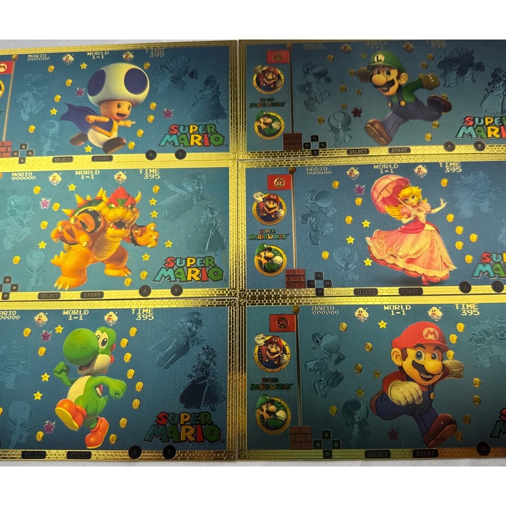 6pc 24k Gold Foil $100 Novelty Nintendo Mario, Bowser and Friends Banknotes